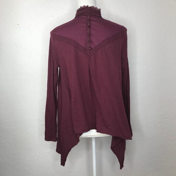 Free People Women's Mock Neck Embroidered Crochet Lace Swing Long Sleeve Tee - Picture 2 of 6